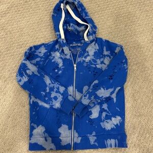 Katie J NYC Blue Tie Dye Distressed Zip Hoodie